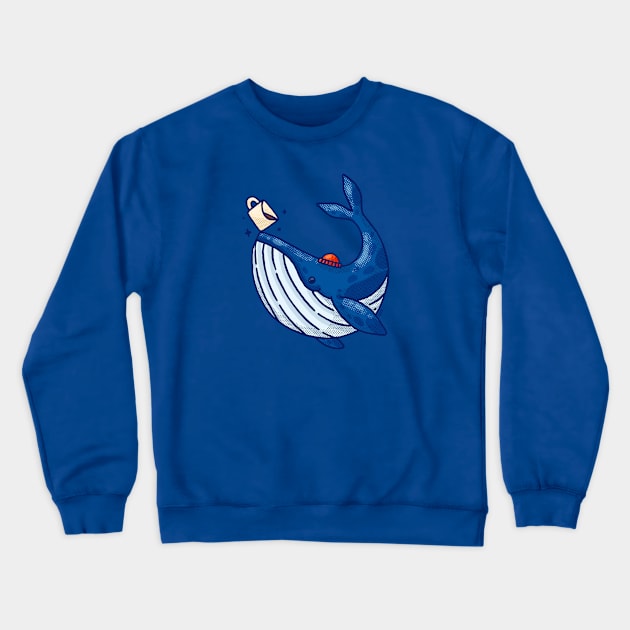 Blue Coffee Whale Crewneck Sweatshirt by Tania Tania